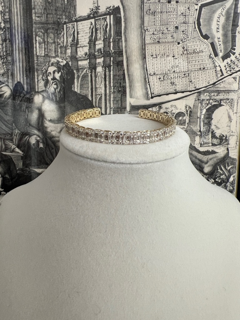 Sparkling Clear Crystal Bracelet Cuff with Gold Accents
